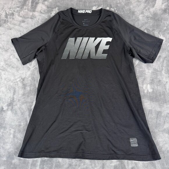Nike Pro Mens T Shirt Black Graphic Spell Out Large Crew Neck Gym Basketball - Picture 1 of 8